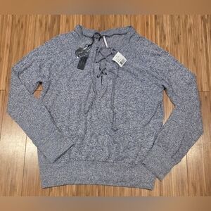 NWT Poof Apparel Heathered Lace-Up Pullover Sweater